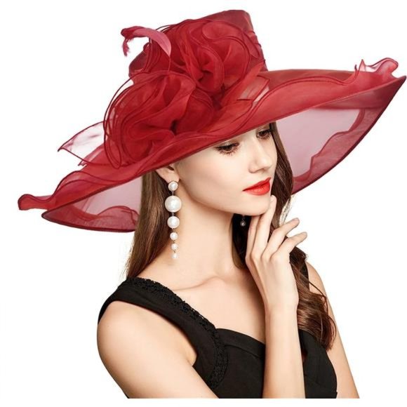 Derby Hats for Women 2023 with Headband Hairpin E3609-jujube Red